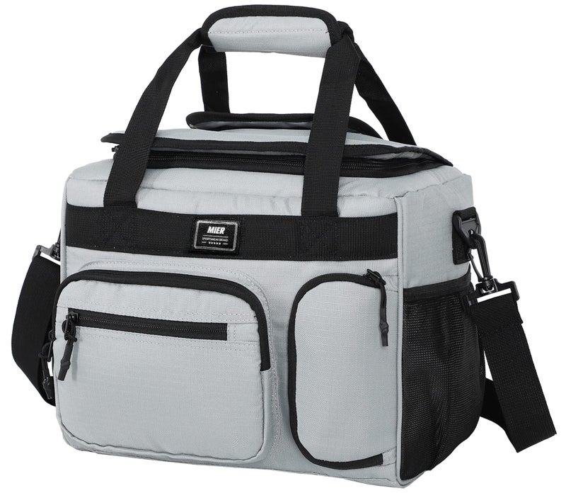 MIER Leakproof Insulated Cooler Lunch Bag for Adult Men Women 30 Can Cooler Bag with Top Flip Lid, 18L, Multiple Pockets (Grey-No Luggage Strap) - Image 1